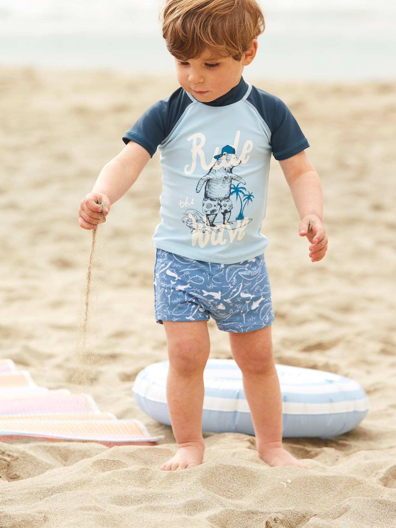 Anti Uv Swim Set Hat Swim Shirt For Baby Boys Light Blue Baby
