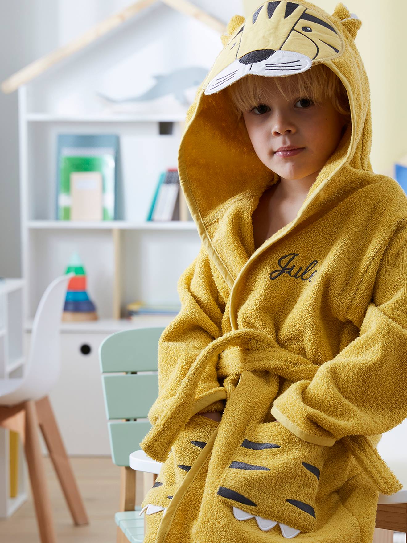 Tiger Bathrobe for Children yellow print