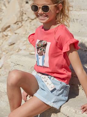 Fille-Short-Short en denim style "paperbag" fille