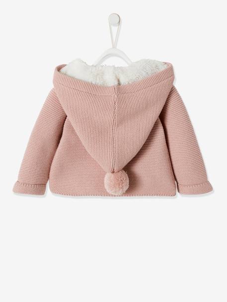 Hooded Cardigan for Babies, Faux Fur Lining BEIGE MEDIUM SOLID+Dark Blue+Light Pink - vertbaudet enfant 