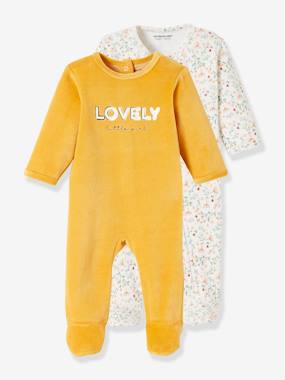 selection-velour-Pack of 2 «Lovely» Sleepsuits In Velour, for Babies