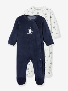 -Pack of 2 "Frissons d'hiver" Sleepsuits in Velour, for Babies