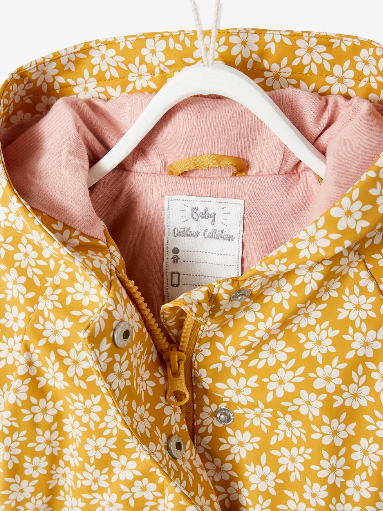 Hooded Raincoat For Baby Girls Mustard Print Baby