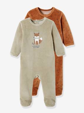 selection-velour-Pack of 2 Fox Sleepsuits in Velour for Babies