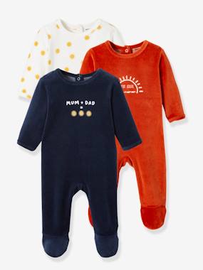 eco-friendly-fashion-Pack of 3 Sleepsuits In Velour, for Babies