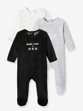 selection-velour-Pack of 3 Sleepsuits In Velour, for Babies