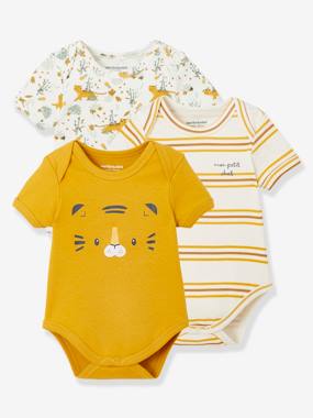 -Pack of 3 Short Sleeve Tiger Bodysuits with Cutaway Shoulders, for Babies