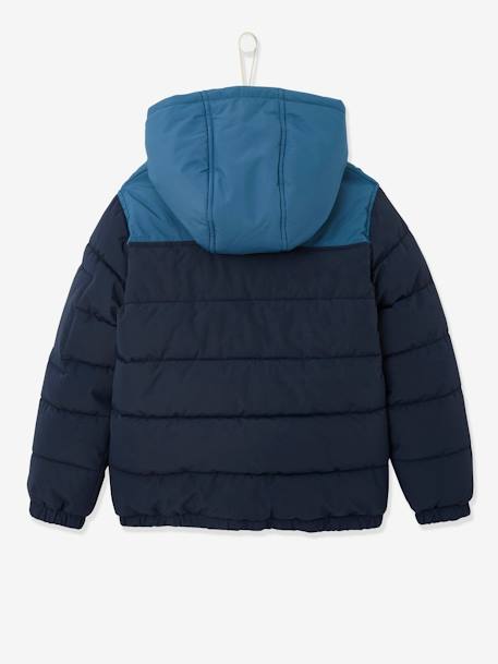 Two-tone Hooded Jacket with Recycled Polyester Padding, for Boys Dark Green+Electric Blue+hazel - vertbaudet enfant 