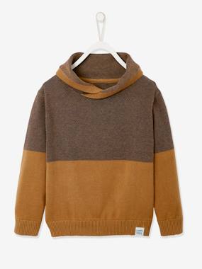 -Jumper with Iridescent Neck, in Fancy Colourblock Knit, for Boys
