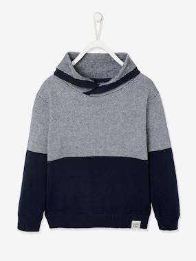 eco-friendly-fashion-Jumper with Iridescent Neck, in Fancy Colourblock Knit, for Boys