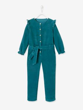 -Corduroy Jumpsuit with Ruffles, for Girls