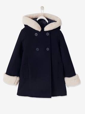 Vestes et manteaux-Manteau à capuche en drap de laine fille garnissage en polyester recyclé