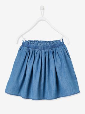 Girls-Skirts-Paperbag Style Skirt in Light Denim for Girls