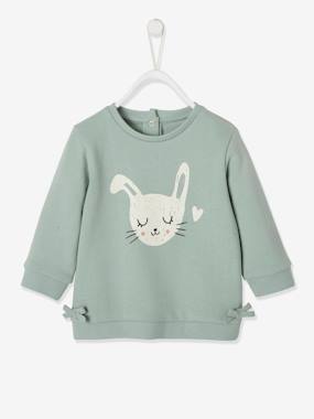 Baby-Jumpers, Cardigans & Sweaters-Fleece Sweatshirt with Animal Motif for Baby Girls