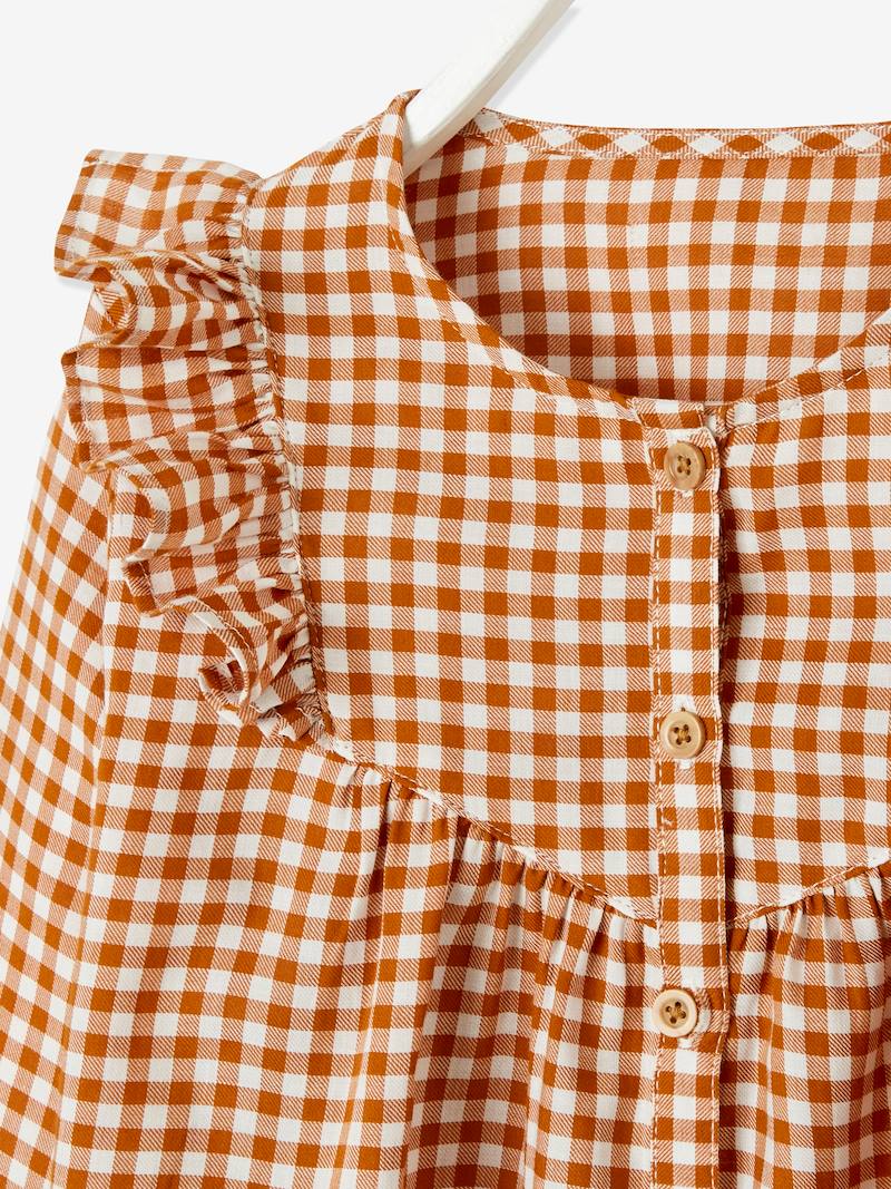 Gingham Blouse with Ruffles, for Girls - light brown checks, Home deals