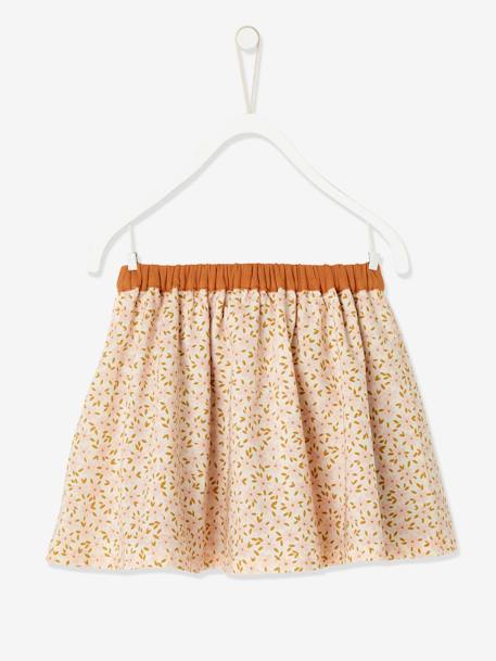 Reversible Skirt, Plain or with Floral Print, for Girls Blue+Camel+ORANGE MEDIUM SOLID - vertbaudet enfant 