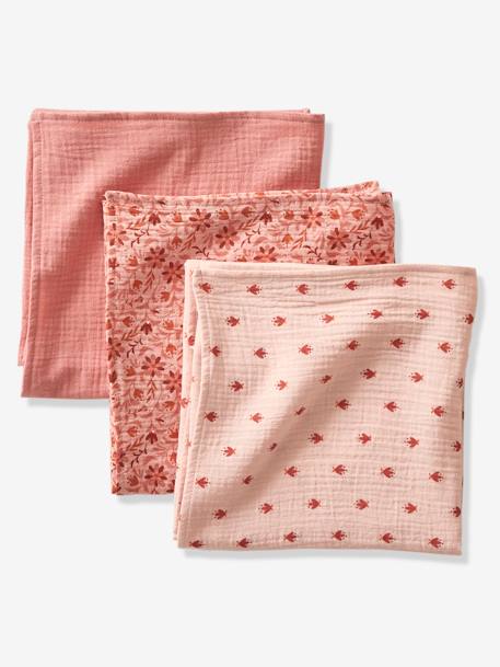 Pack Of 3 Muslin Squares In Cotton Gauze By Bebe Boheme Pink Nursery