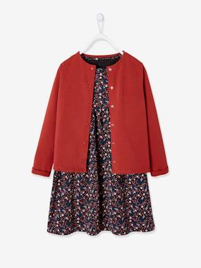 -Dress & Jacket Outfit with Floral Print for Girls