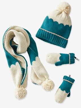 Girls-Accessories-Winter Hats, Scarves, Gloves & Mittens-Beanie + Scarf + Mittens/Fingerless Gloves Set for Girls, Oeko-Tex®