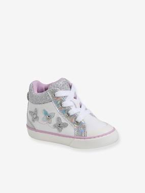 Shoes-High Top Trainers with Laces & Zip, for Baby Girls