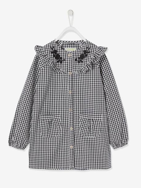 Chequered Ruffled Smock with Embroidered Flowers for Girls White/Red Checks - vertbaudet enfant 