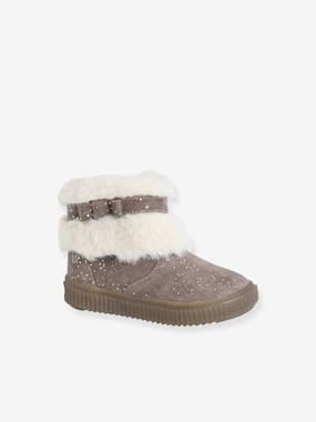 -Furry Leather Boots for Baby Girls