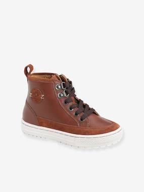 -High Top Leather Trainers with Laces & Zip, for Boys