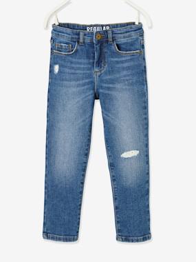 -Straight Leg Jeans with Broderie Anglaise Appliqué Distressed Effects, for Girls