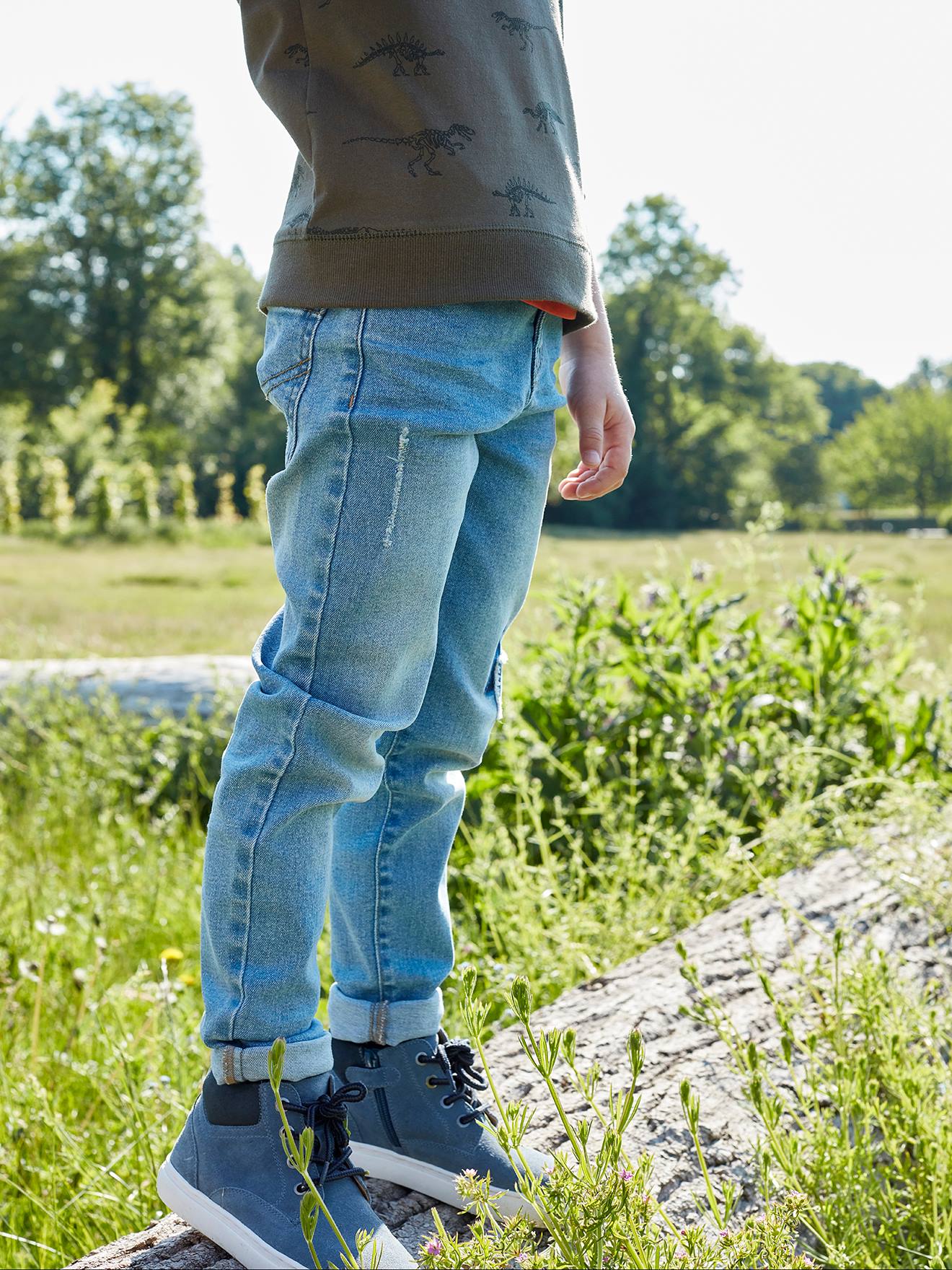 HENGAO Boy's Distressed Ripped Skinny Jeans, 124 Grey, 10