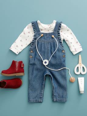 Baby-Denim Dungarees with Ruffles, for Babies