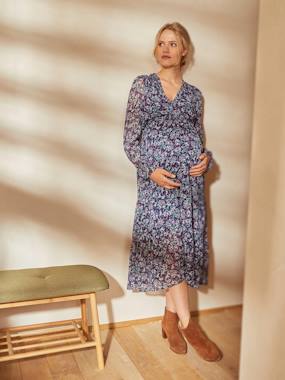 Maternity-Dresses-Printed Long Crêpe Dress, Maternity & Nursing Special