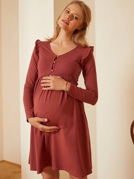 Short Jersey Knit Dress, Maternity & Nursing Special BLACK DARK SOLID+Red - vertbaudet enfant 