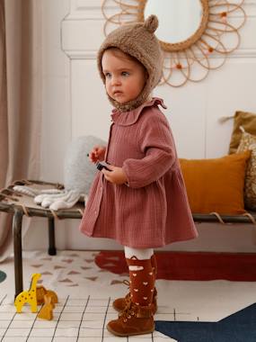 Wide-Neck Dress in Cotton Gauze for Babies  - vertbaudet enfant