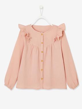 Girls-Frilly Blouse in Cotton Gauze for Girls