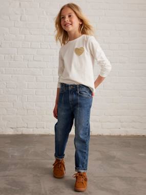 Girls-Jeans-Mum Fit Jeans with Seams, for Girls