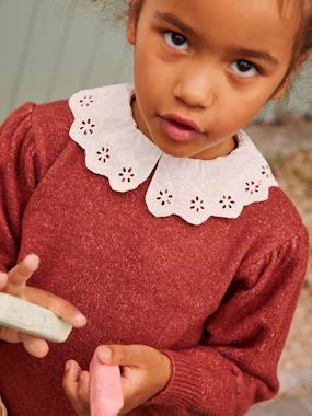 Girls-Cardigans, Jumpers & Sweatshirts-Jumper with Broderie Anglaise Collar for Girls