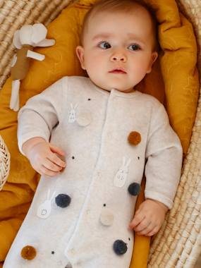 selection-velour-Velour Sleepsuit with Pompoms, for Babies