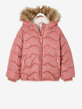 -Floral Hooded Parka with Recycled Polyester Padding, for Girls