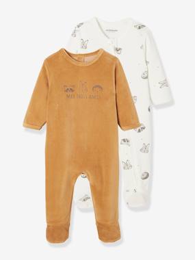 Baby-Pack of 2 Animal Sleepsuits in Velour, for Babies