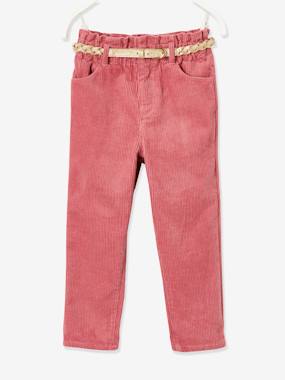 selection-velour-Corduroy Paperbag Trousers, Iridescent Braided Belt, for Girls