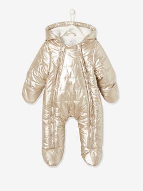 -Lined Golden Pramsuit for Babies, Opens Completely