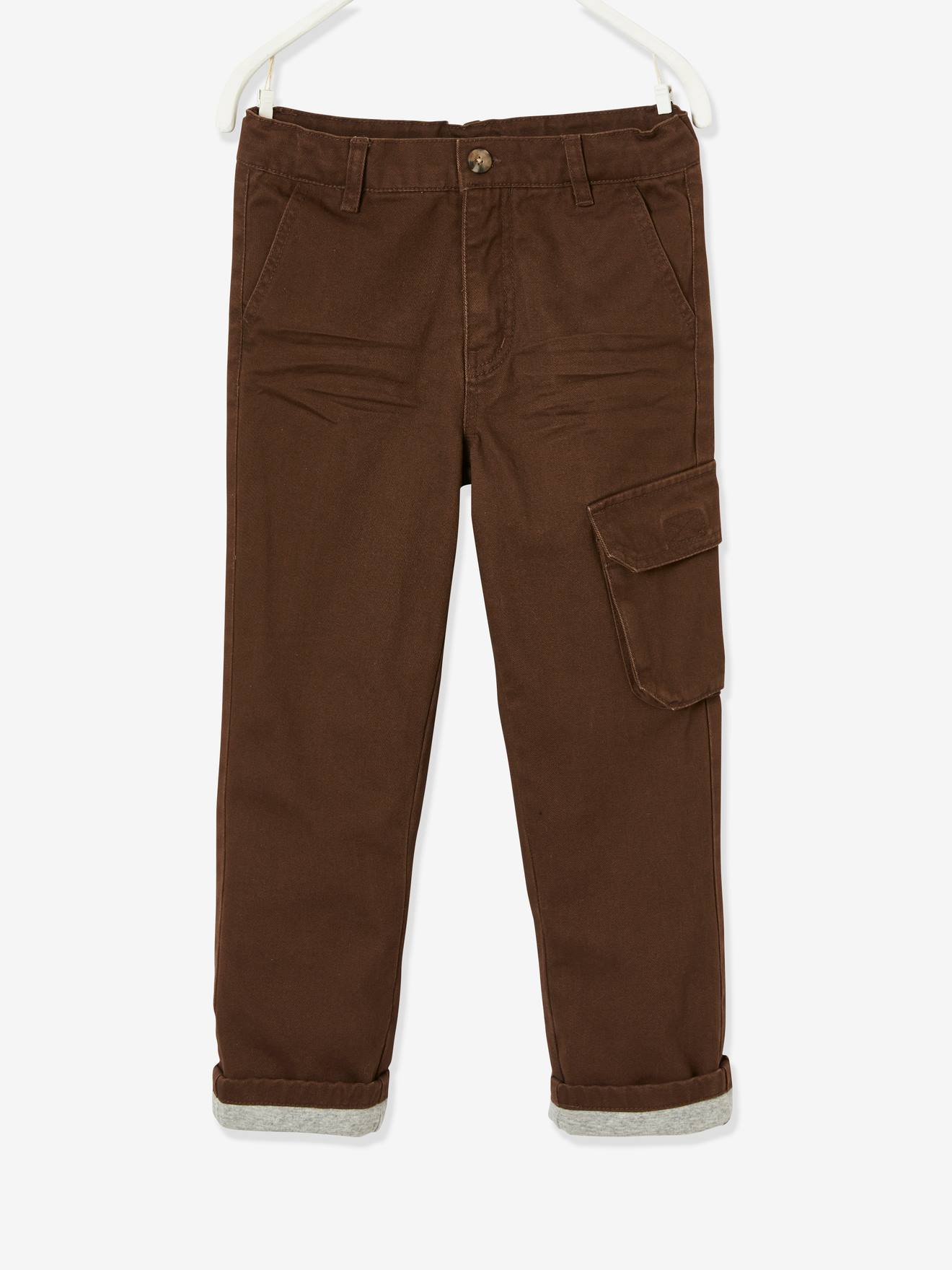 Lined Cargo Trousers for Boys - brown, Boys
