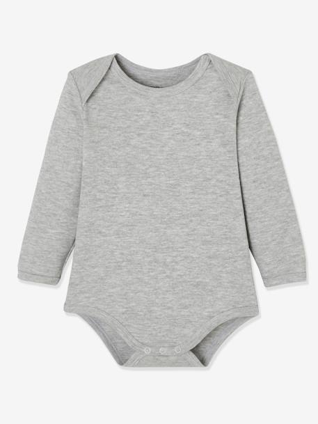 Lot de 7 bodies manches longues ouverture US bébé BASICS lot rose poudré+lot vert grisé - vertbaudet enfant 