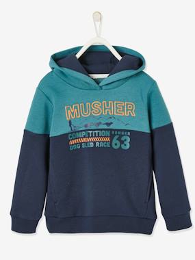 -Two-Tone Hoodie with Musher Inscription in Relief for Boys