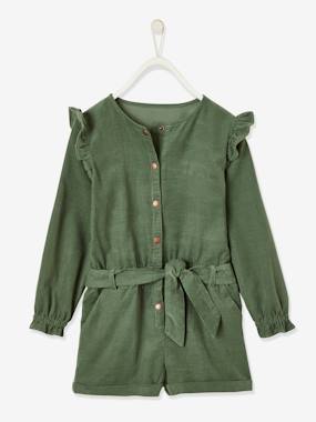 selection-velour-Corduroy Jumpsuit with Ruffles, for Girls