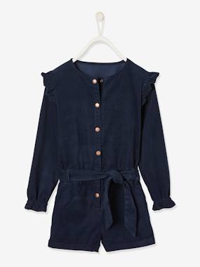 selection-velour-Corduroy Jumpsuit with Ruffles, for Girls