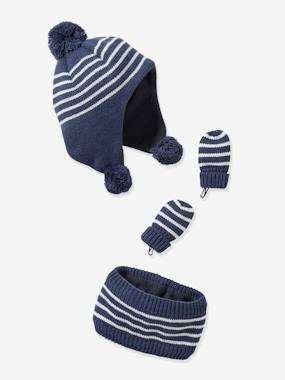 Baby-Accessories-Striped Set, Beanie + Snood + Mittens Set for Baby Boys, Oeko Tex®