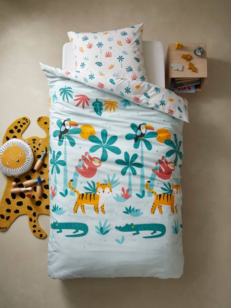 Parure Housse De Couette Taie D Oreiller Enfant Polyester Et Coton Crocojungle Oeko Tex Blanc Linge De Lit Deco