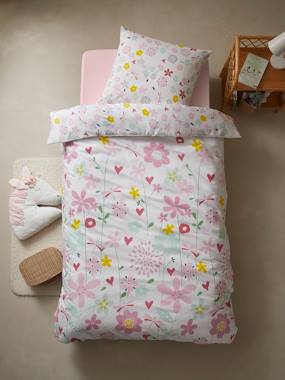 -Duvet Cover + Pillowcase Set for Children, Flowers and Dragonflies Theme