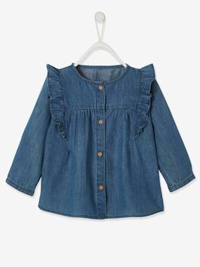 Baby-Blouses & Shirts-Blouse in Lightweight Denim with Ruffle, for Babies